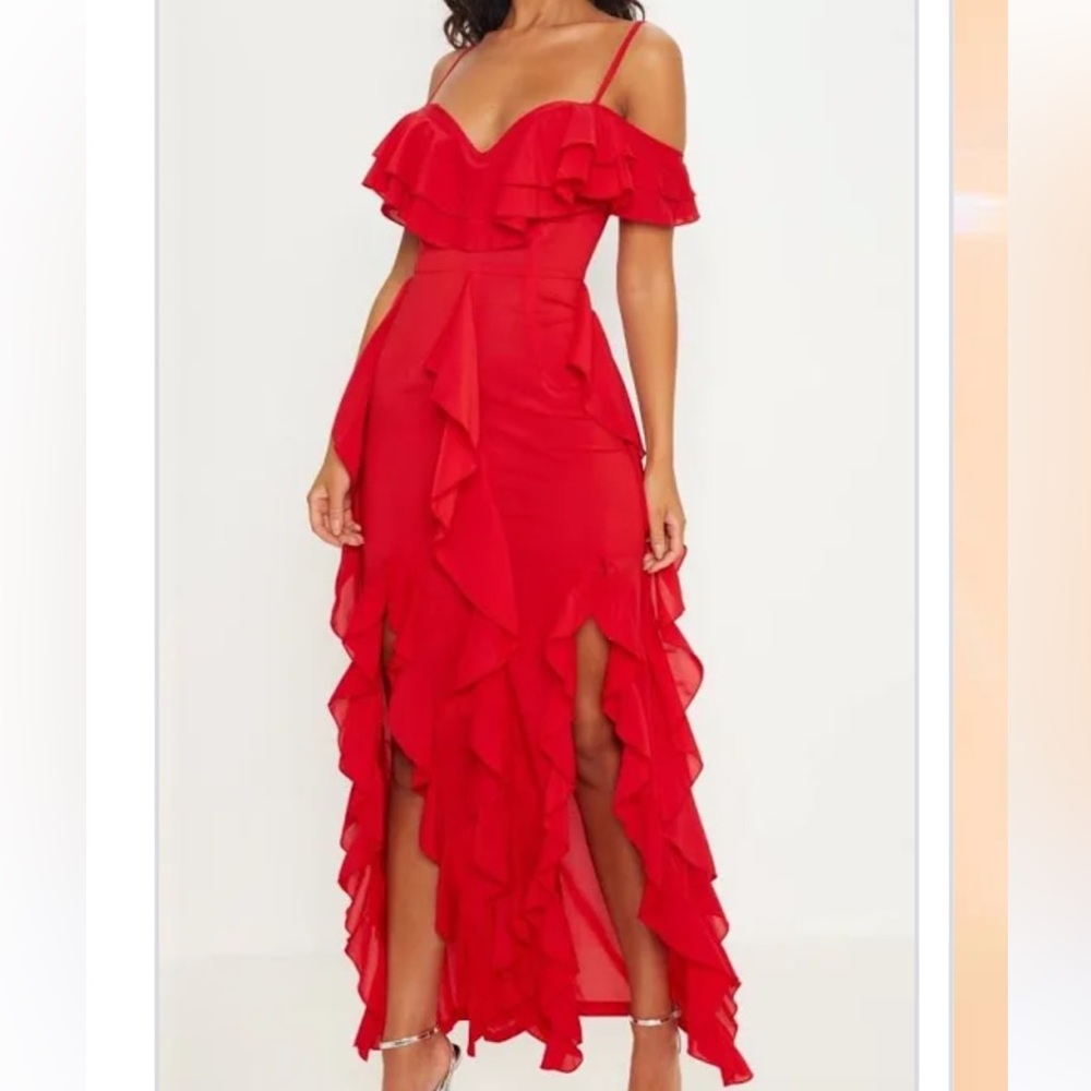Pretty little thing red cold shoulder dress